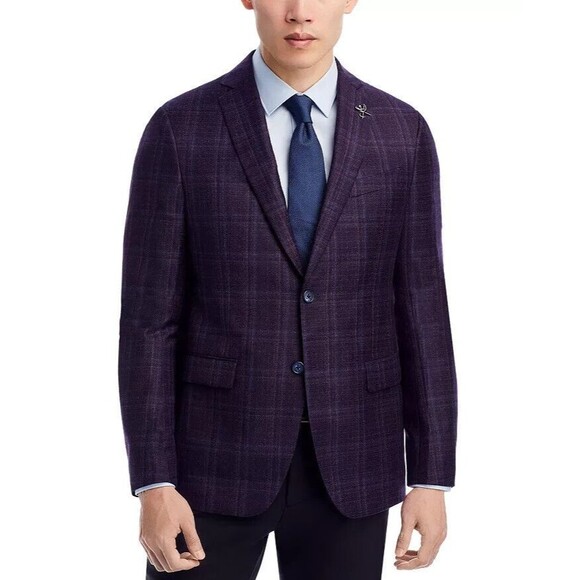 John Varvatos Star Usa Plaid Slim Fit Sport Coat, Purple,...